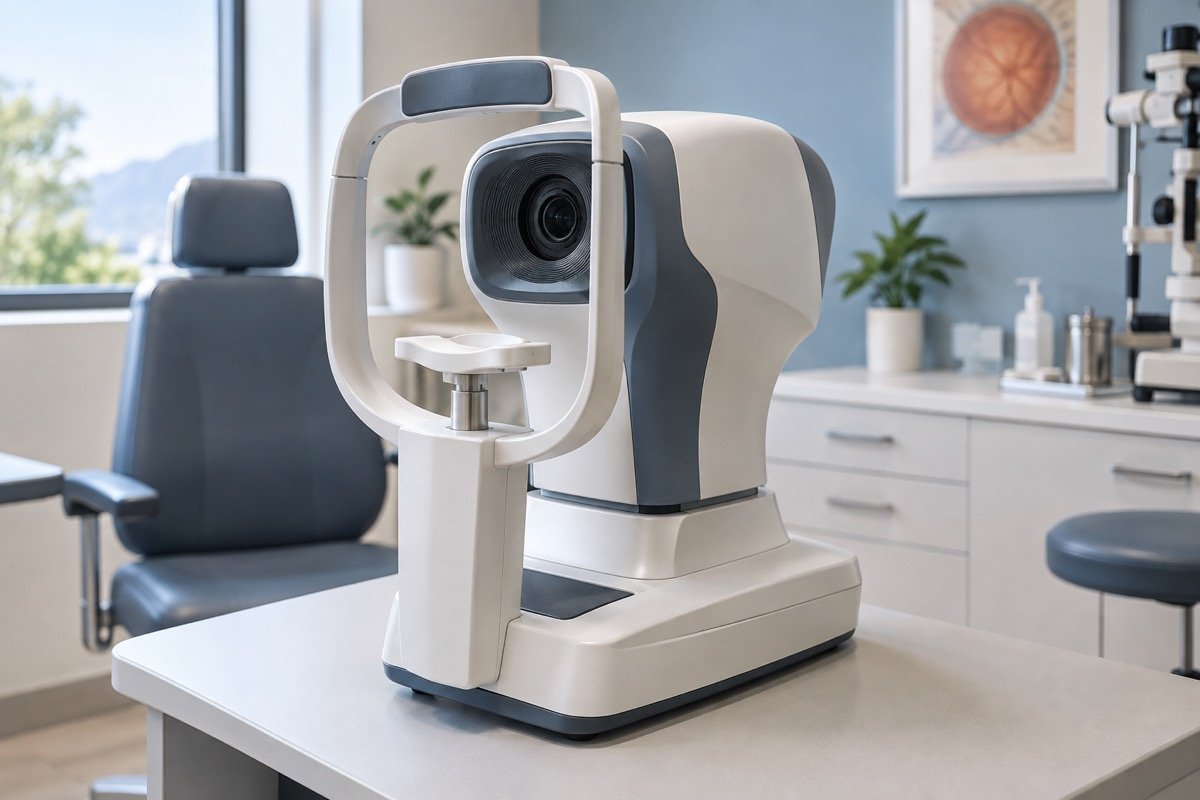 Representación de un tonómetro para la medición de la presión ocular.